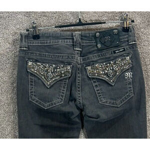 Miss Me Jeans Womens 27‎ Dark Gary Rhinestone Actual 27X32 Skinny Low Rise NWT